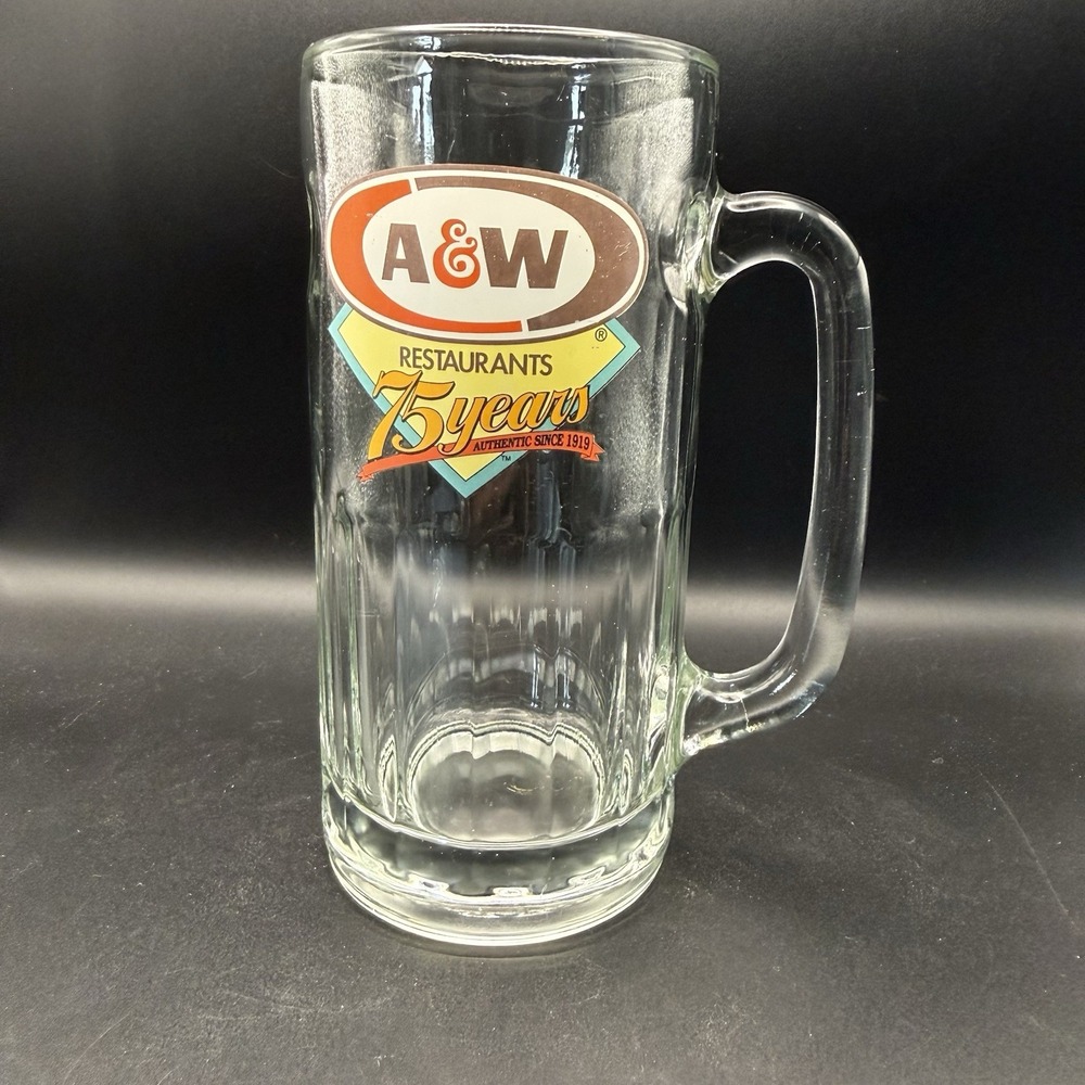 Vintage A&W 1994 75th Anniversary 7" Tall Clear Glass Dimple/Rib Root Beer Mug